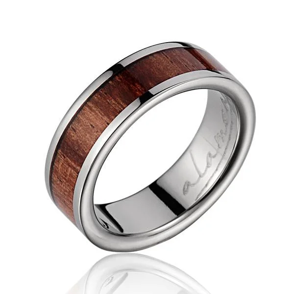 GENUINE INLAY HAWAIIAN KOA WOOD WEDDING BAND RING TITANIUM 6MM SIZE 3-14