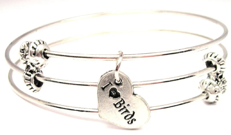 I Love Birds Triple Style Expandable Bangle Bracelet