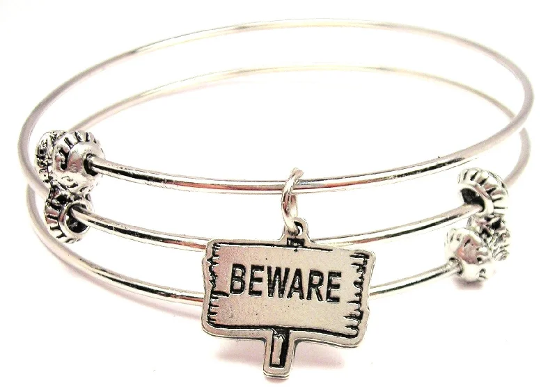 Beware Sign Triple Style Expandable Bangle Bracelet