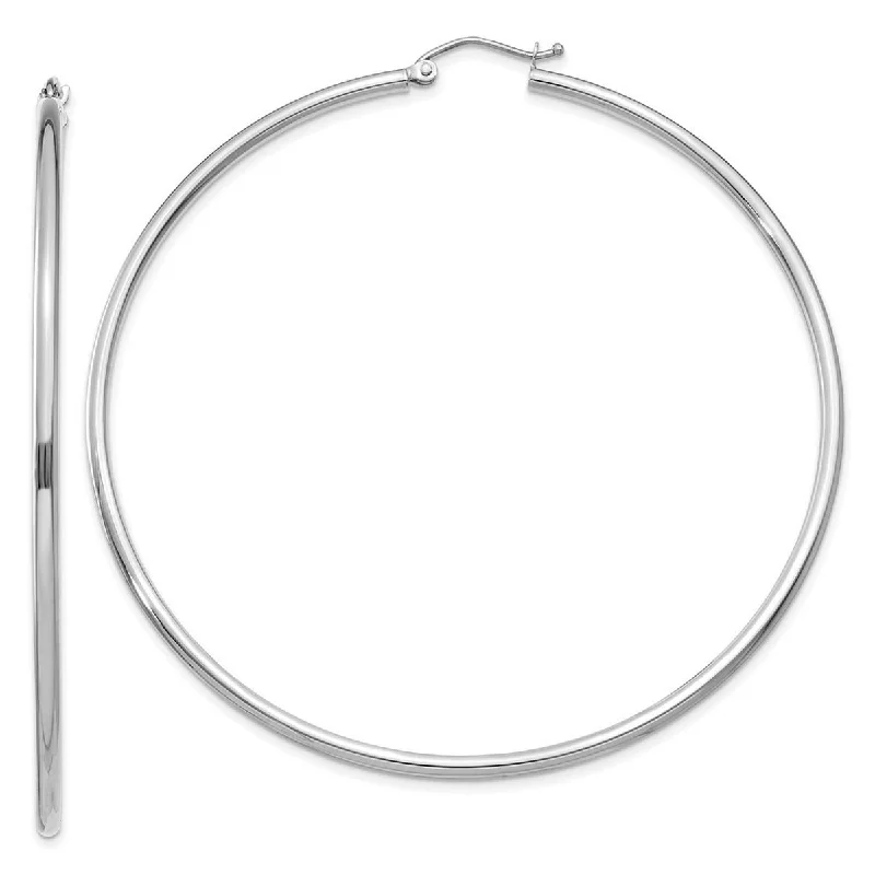 Curata 10k White Gold 68x2mm Polished Extra Large Classic Tube Hoop Earrings