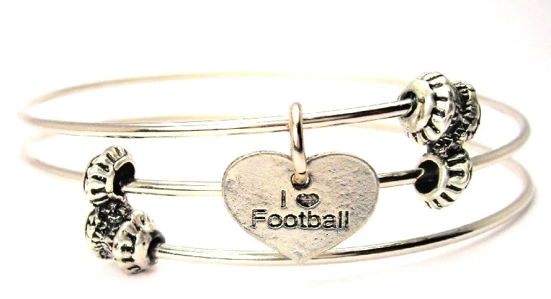 I Love Football Accent Heart Triple Style Expandable Bangle Bracelet