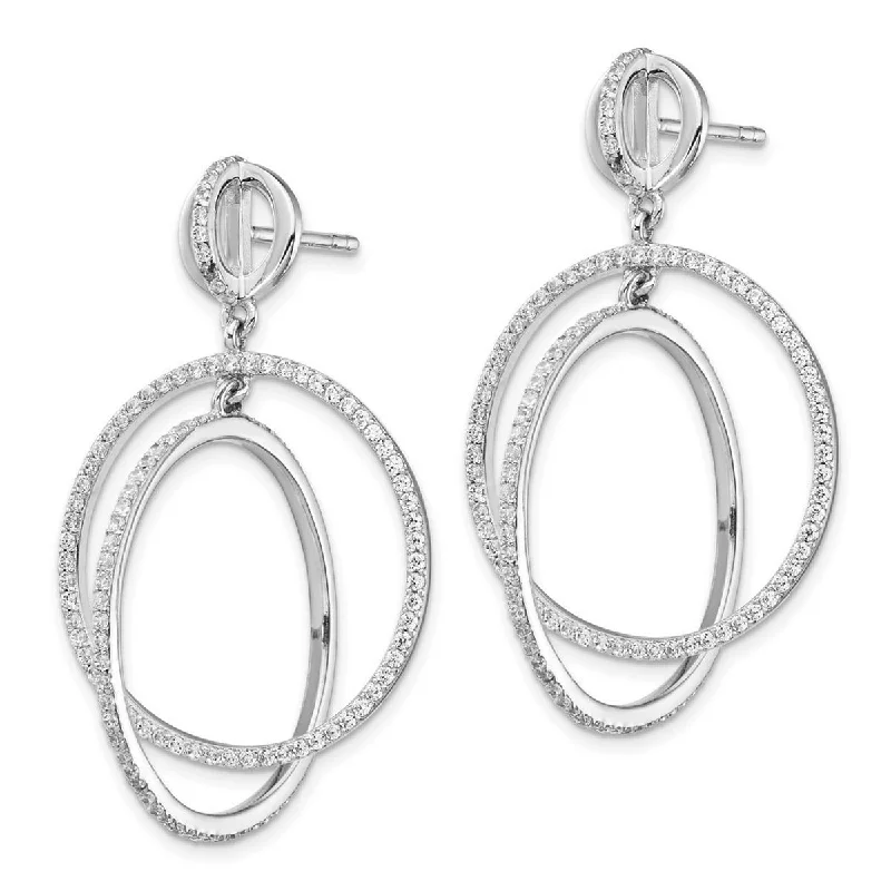 Curata 925 Sterling Silver 38mm CZ Cubic Zirconia Modern Circles Dangle Post Earrings