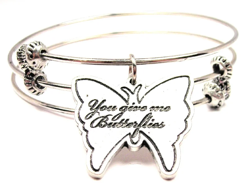 You Give Me Butterflies Triple Style Expandable Bangle Bracelet