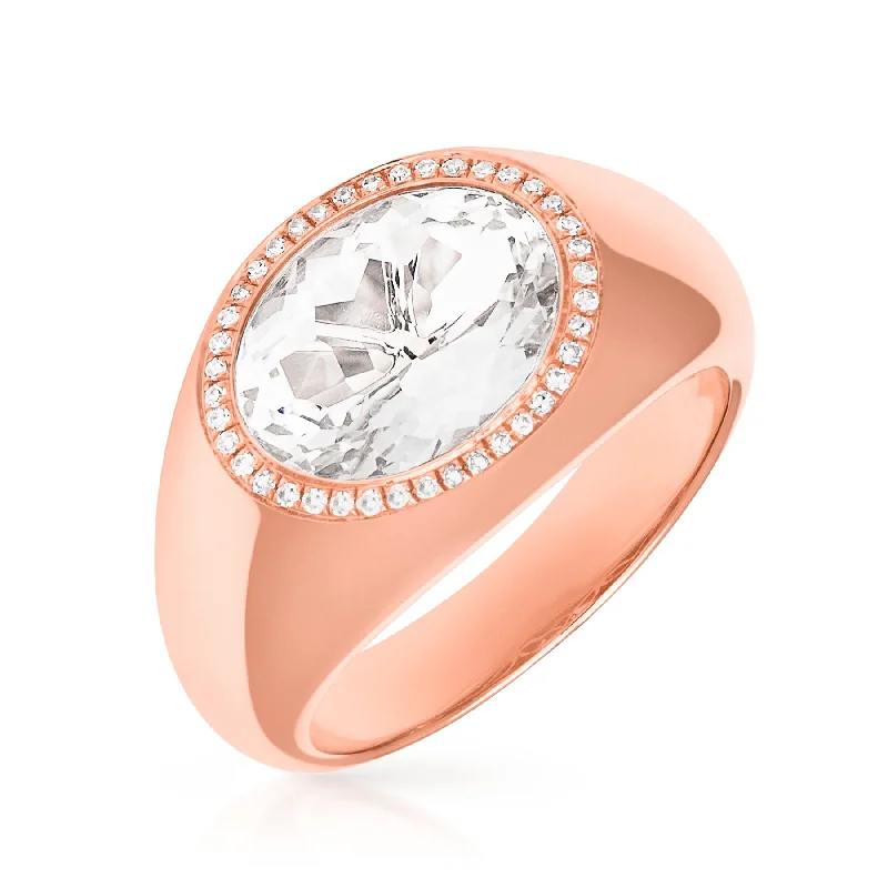 14KT Rose Gold Diamond Topaz Dome Ring