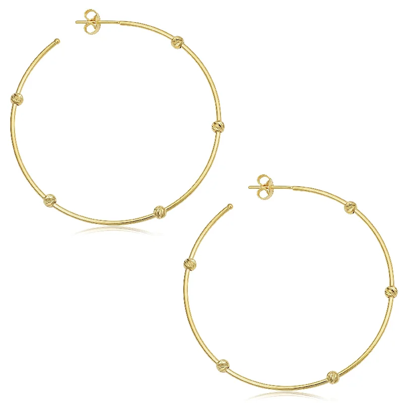 Joelle Hoop Earrings 14K Yellow Gold Bead Earrings 1 x 48 MM 2" Inch