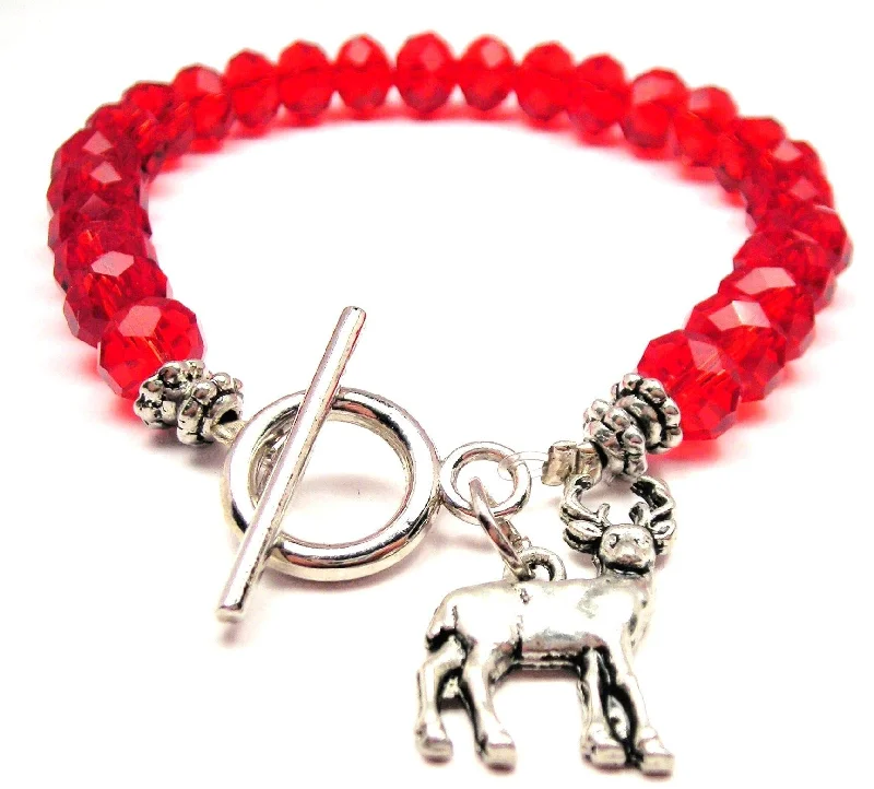 Adorable Deer Buck Crystal Beaded Toggle Style Bracelet