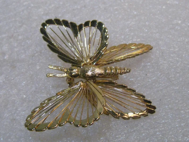 Vintage Monet Butterfly Brooch, Wired Gold Tone, 1960's, 1.5" Long