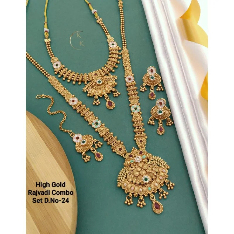 Akruti Collection Gold Plated Pota Stone Necklace Combo