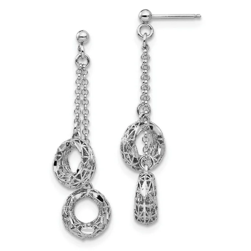 Curata 925 Sterling Silver 48.56x11.57mm Polished Sparkle Cut Circle Dangle Earrings