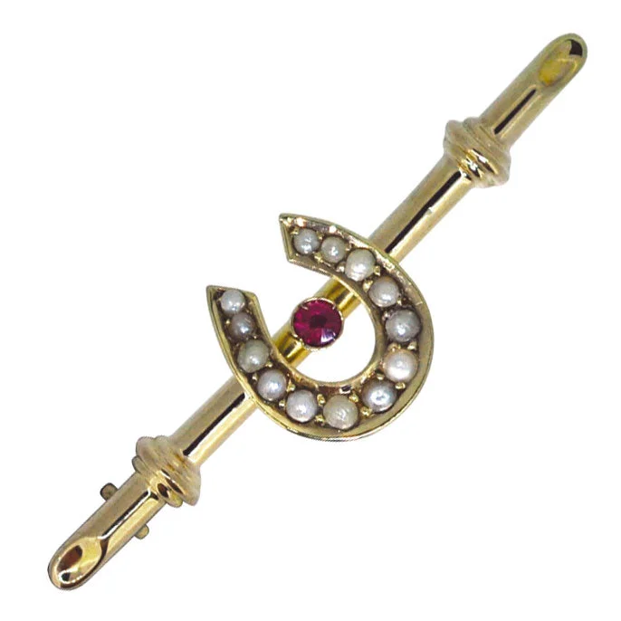 Pearl Horse Shoe & Ruby Brooch