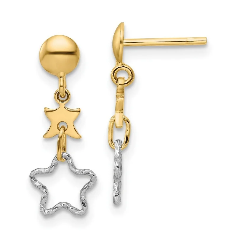 Curata 14k Two tone Gold 20.75x7.5mm Polished Dangle Star Earrings