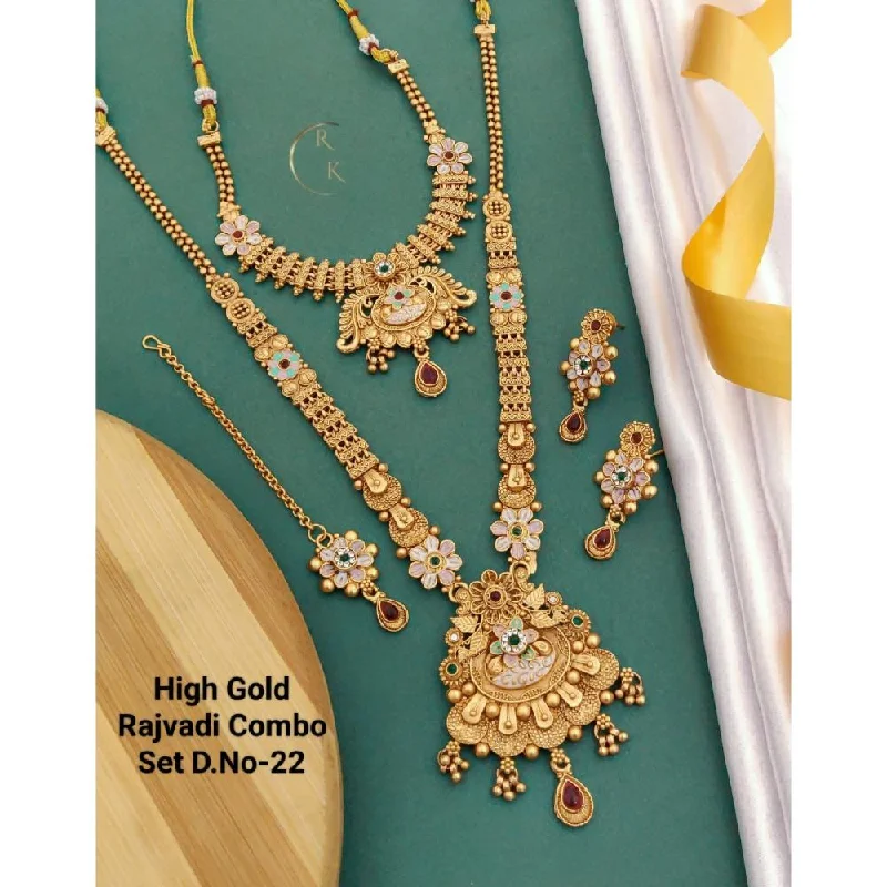 Akruti Collection Gold Plated Pota Stone Necklace Combo