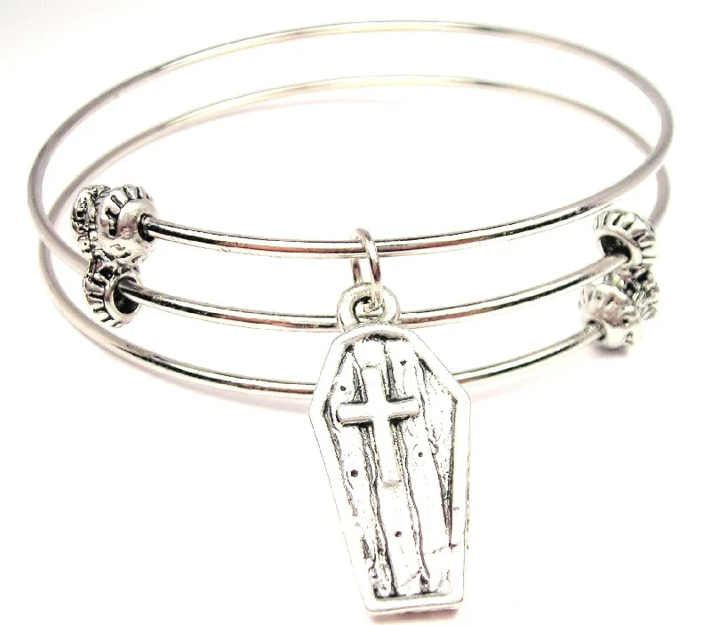 Coffin With Cross Triple Style Expandable Bangle Bracelet