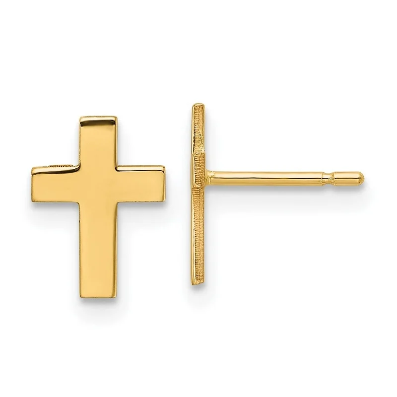 Curata Solid 14k Yellow Gold Small 7x9mm Polished Cross Stud Earrings - Orange