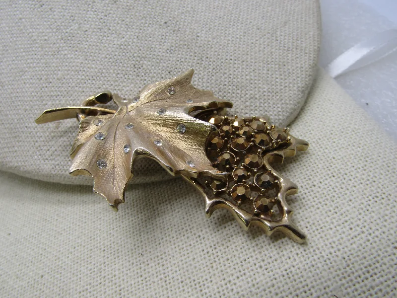 Vintage Sarah Coventry Rhinestone Leaf Brooch, 1960's-1970's, 3"