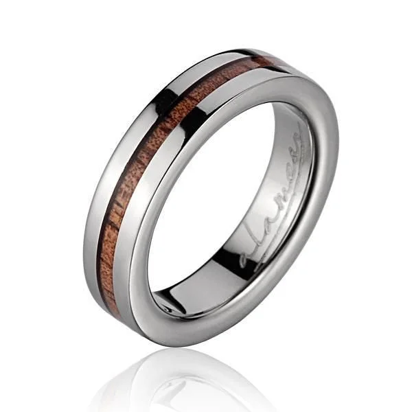 GENUINE INLAY HAWAIIAN KOA WOOD WEDDING BAND RING TITANIUM 4MM SIZE 3-10