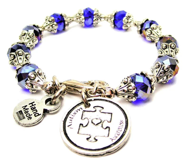 Autism Awareness Capped Crystal Bracelet