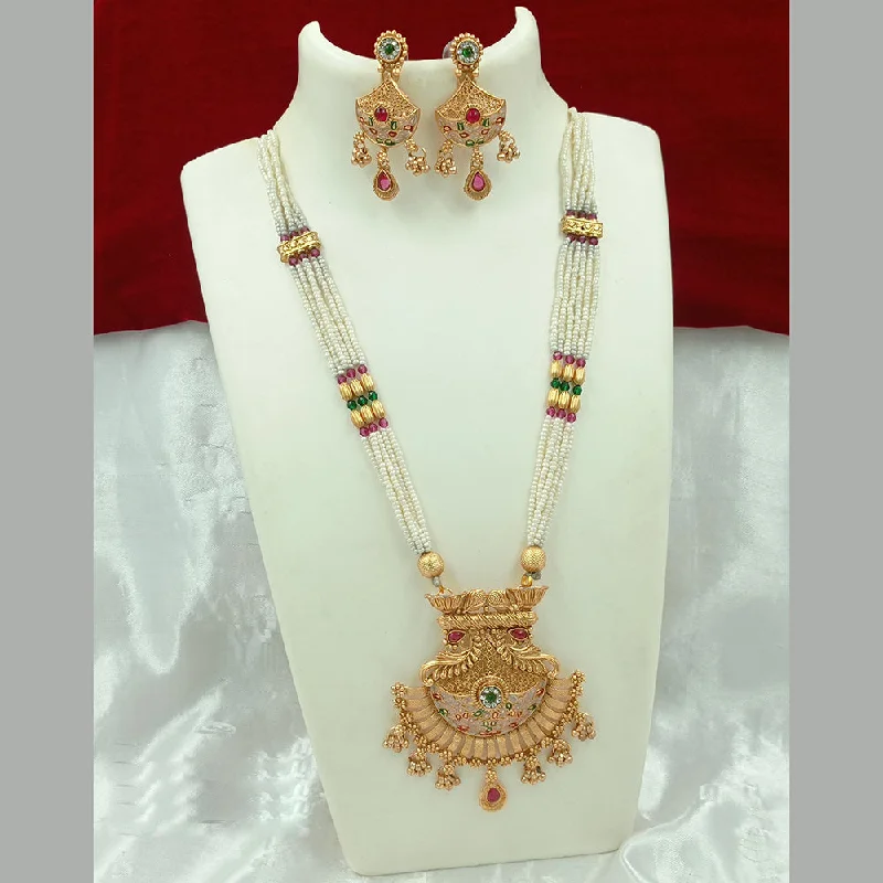 Joyful Jewel Art Matte Gold Plated Pearl Necklace Set