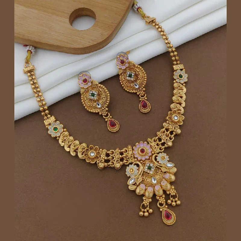 FS Collection Gold Plated Pota Stone Necklace Set