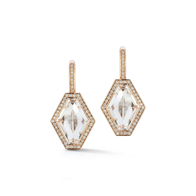 BELL 18K DIAMOND AND ROCK CRYSTAL HEXAGON EARRINGS