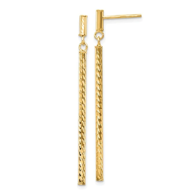 Curata 14k Yellow or White Gold 55x2mm Diamond-Cut Bar Dangle Post Earrings