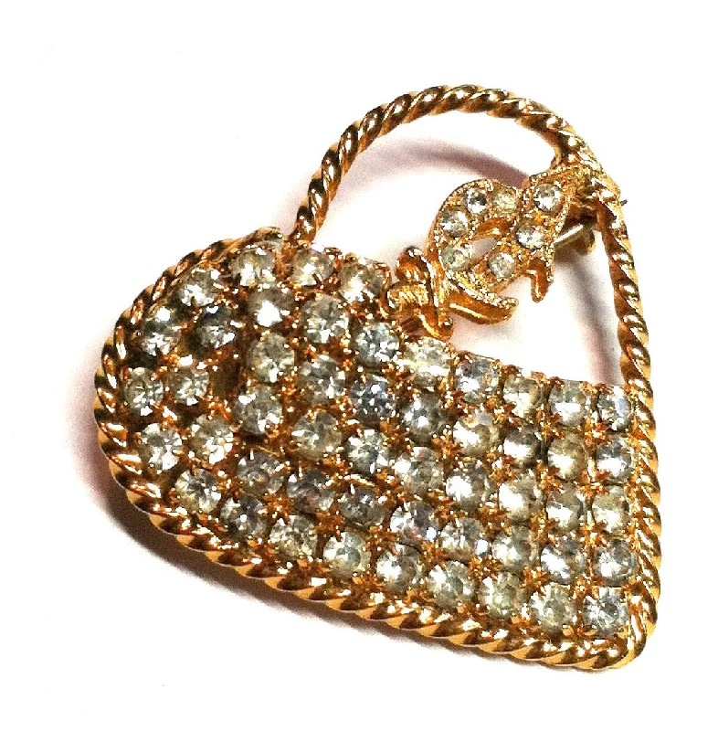 Masonic Rhinestone Heart Shaped Brooch circa 1960s