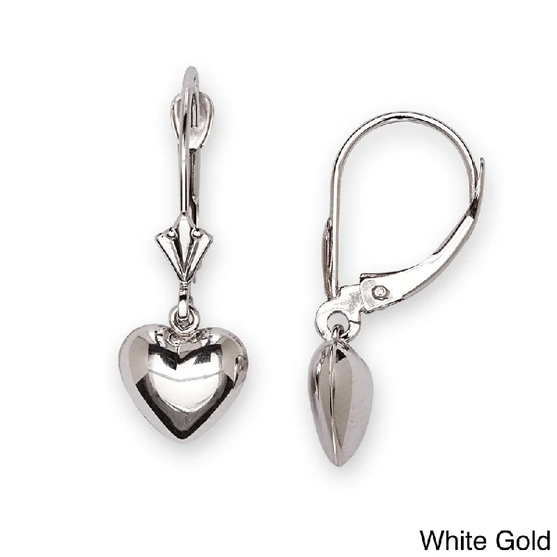 Curata 14k Gold 23x8mm Polished Heart Lever Back Dangle Earrings