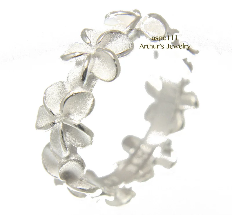 STERLING SILVER 925 HAWAIIAN 8MM PLUMERIA FLOWER LEI ETERNITY RING SIZE 3 - 10