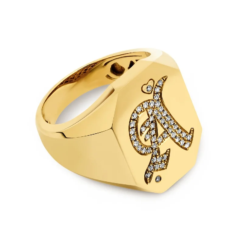 14KT Yellow Gold Diamond Initial Signet Ring