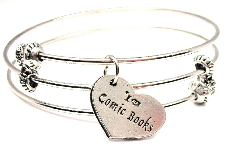 I Love Comic Books Triple Style Expandable Bangle Bracelet