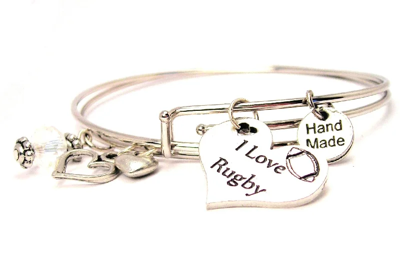 I Love Rugby Expandable Bangle Bracelet Set