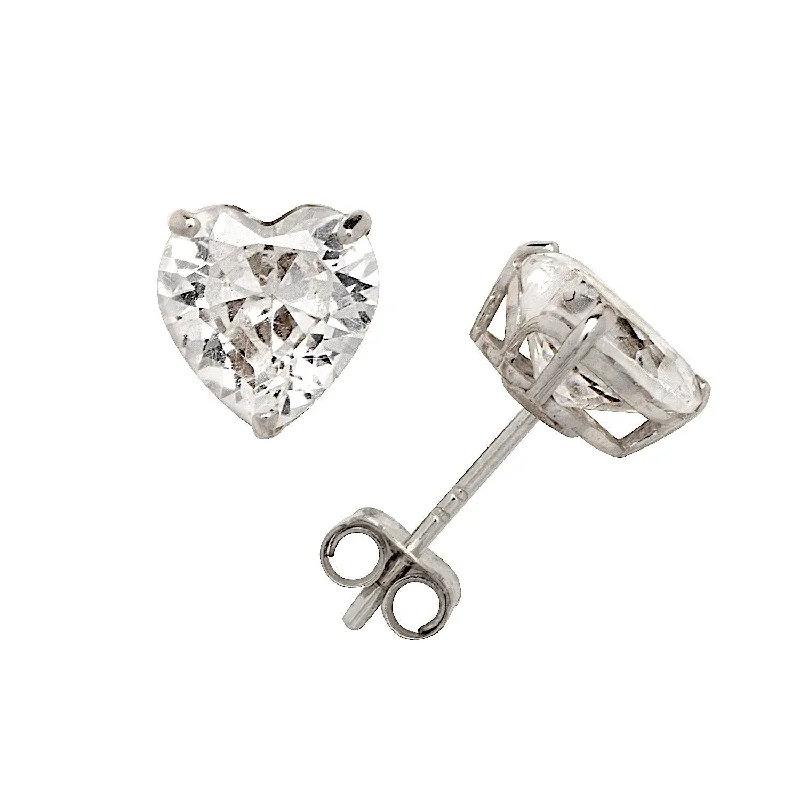 Curata 14k Gold 6mm Heart-shaped Cubic Zirconia Basket Post Stud Earrings