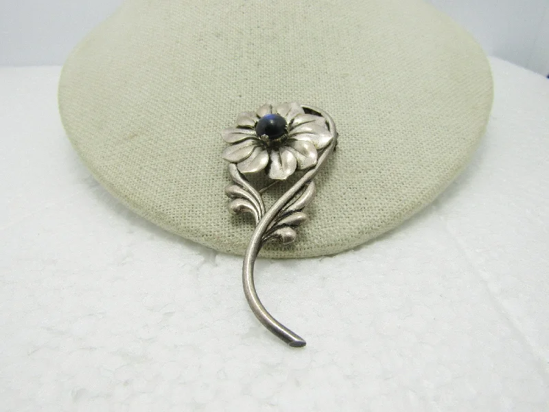 Vintage Sterling Kreisler Floral Brooch, Blue Opally Stone, 2.75", 13.05 gr., 1930's-1940's