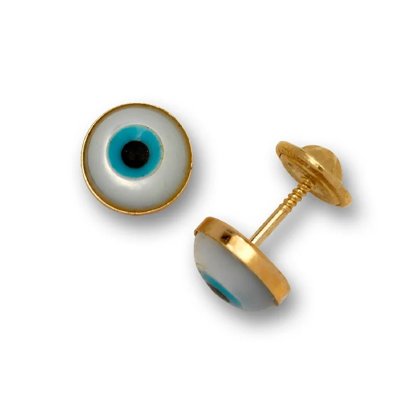 Curata 14k Yellow Gold Blue Enamel Evil Eye Stud Screw-back Earrings