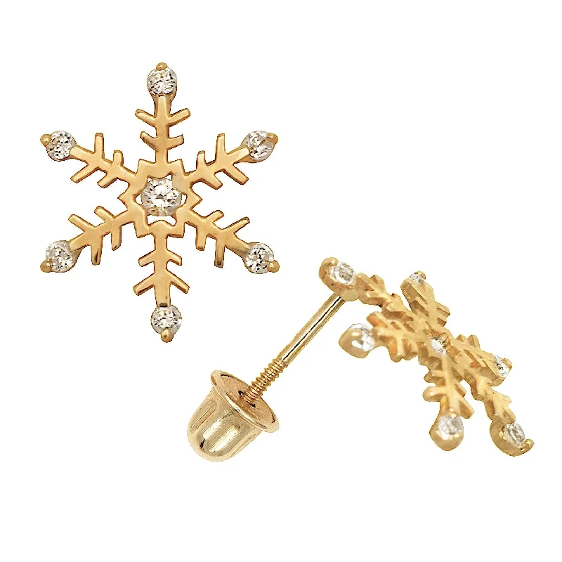 Curata Solid 14k Yellow or White Gold Round Cubic Zirconia Winter Snow-flake Screw-back Stud Earrings (10mm)