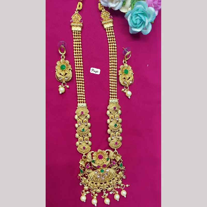 Pooja Bangles Gold Plated Pota Stone Long Necklace Set