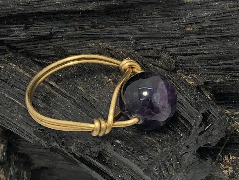 Amethyst Brass Bead Ring