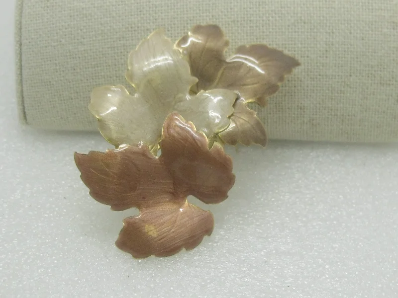 Vintage Enameled Fall Leaves Brooch 3", Gold Tone, 1960's-1970's