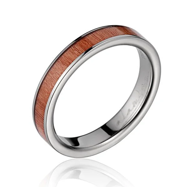 GENUINE INLAY PINK WOOD WEDDING BAND RING TITANIUM 4MM SIZE 3-14