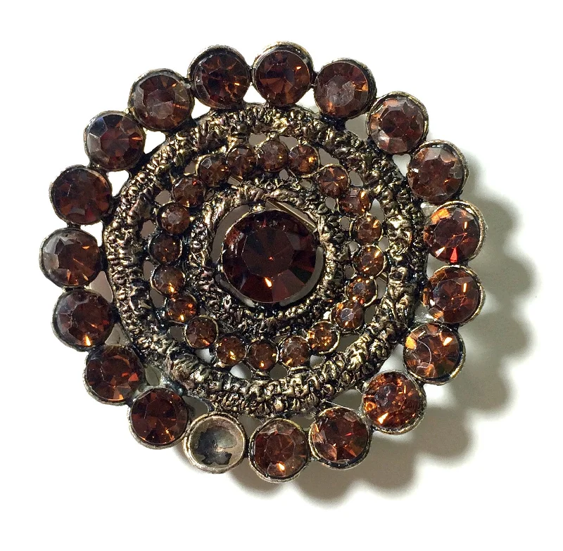 Amber Hued Rhinestone Round Brooch circa 1940s