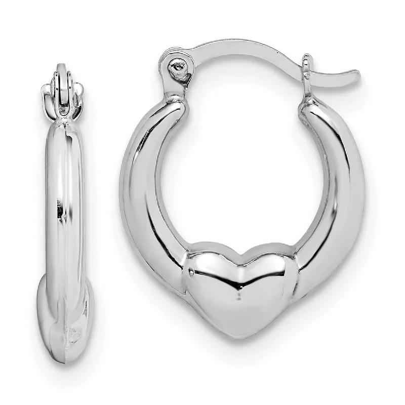 Curata 10k White Gold 15x4mm Heart Hoop Earrings