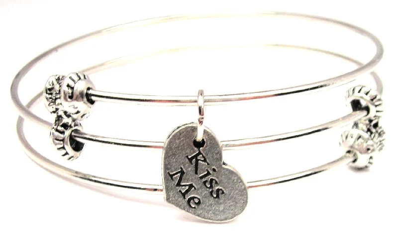 Kiss Me Accent Heart Triple Style Expandable Bangle Bracelet