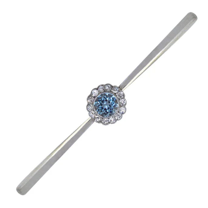 Diamond & Aquamarine Bar Brooch