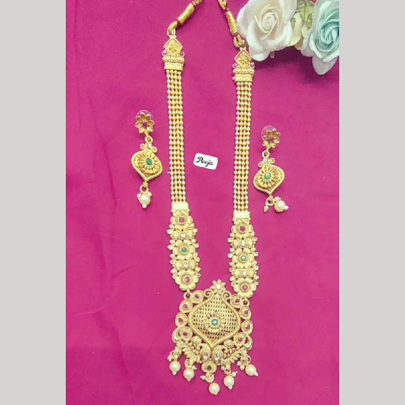 Pooja Bangles Gold Plated Pota Stone Long Necklace Set