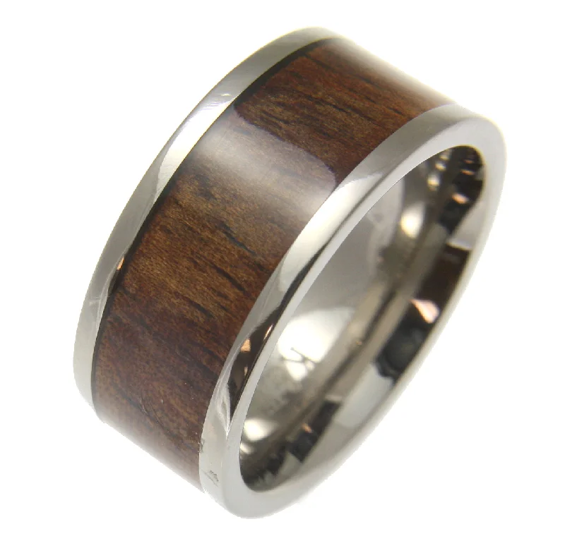 GENUINE INLAY HAWAIIAN KOA WOOD WEDDING BAND RING TITANIUM 12MM SIZE 5-14