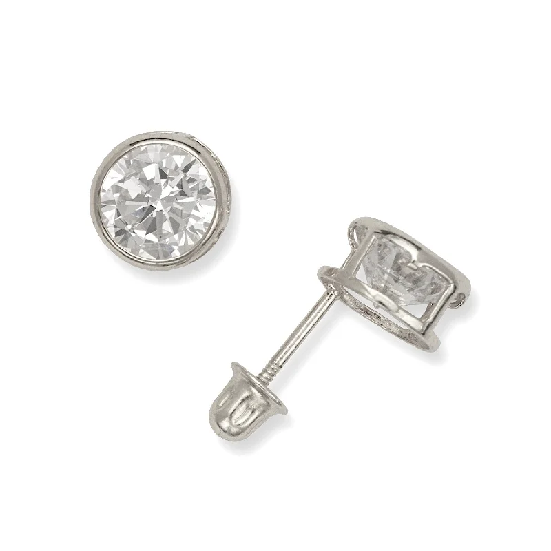 Curata 14k Gold Bezel-set 6mm Cubic Zirconia Stud Screw-back Earrings