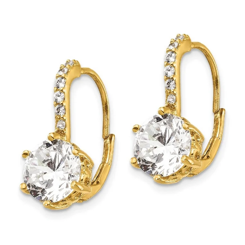 Curata 925 Sterling Silver Gold Plated 19.69x8.42mm CZ Cubic Zirconia Leverback Earrings