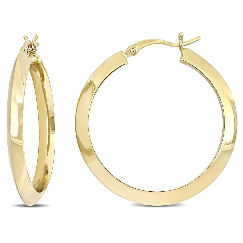 Miadora Yellow Plated Sterling Silver Knife Edge Hoop Earrings (30 MM)