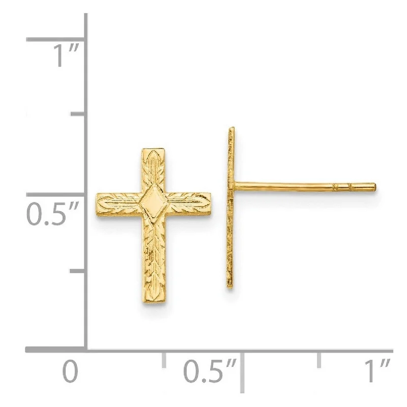 Curata 14k Yellow Gold Satin Textured 10x13mm Post Cross Earrings