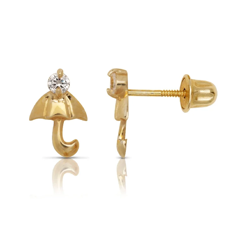 Curata Solid 14k Gold Round Cubic Zirconia Small Umbrella Screw Back Stud Earrings